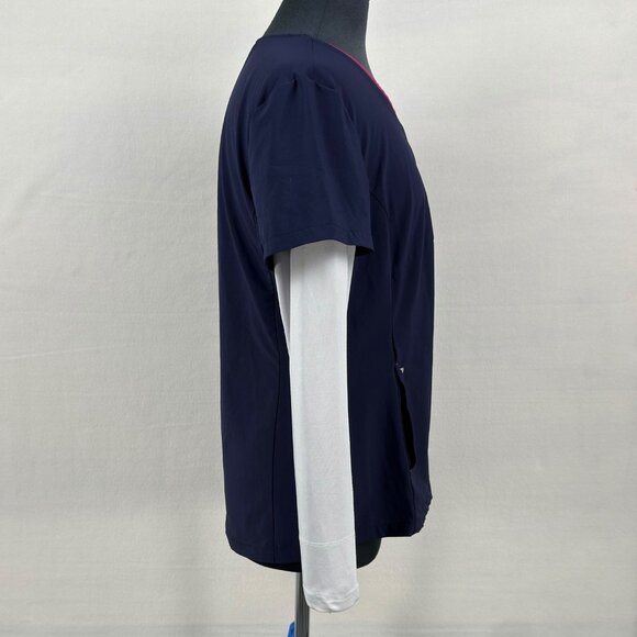 Scrub Kulture Womens Medium Purple Pink Trim V Neck Scrub Top Uniform Pockets - Picture 3 of 9